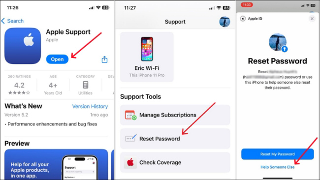 reset apple id password apple support app