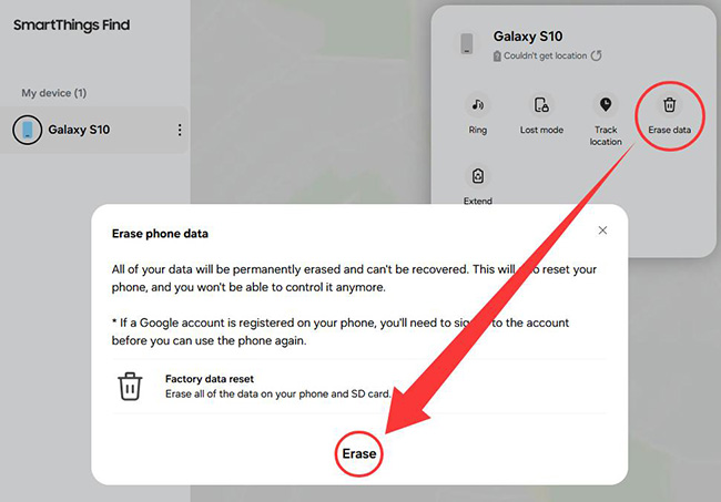 smartthings find erase data