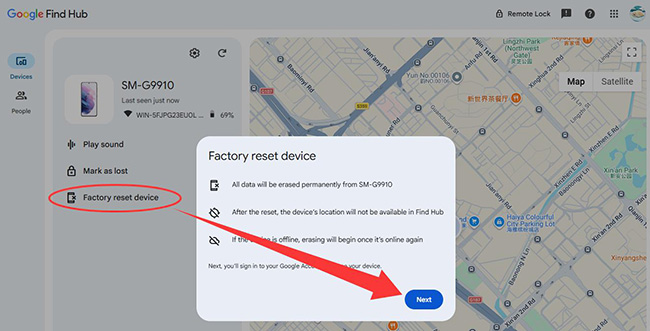 google find my factory reset device