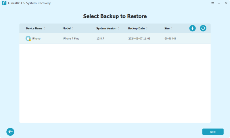 select backup to restore