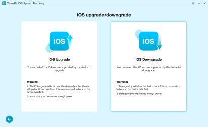 TunesKit iOS System Recovery Downgrade Screenshot