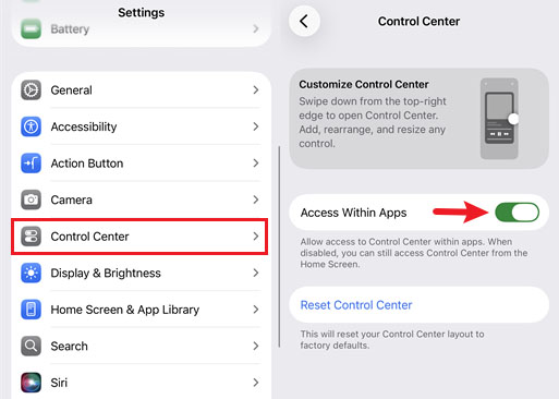 access within apps 