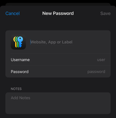 add new password in passwords app