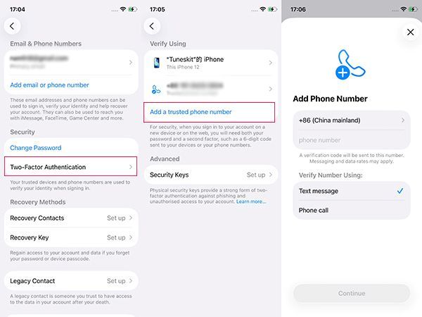 add a trusted phone number