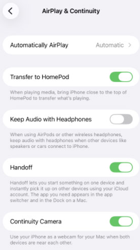 turn off transfer to homepod