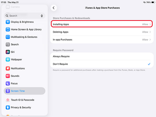 allow install app ipad