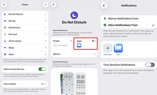 allow mail notifications in focus