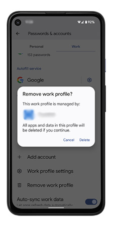 android remove work profile