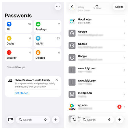 apple passwords app find password