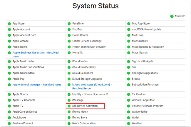 verify Apple server status