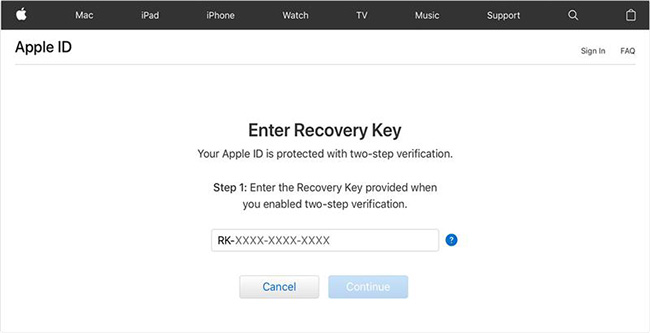 apple use recovery key reset password