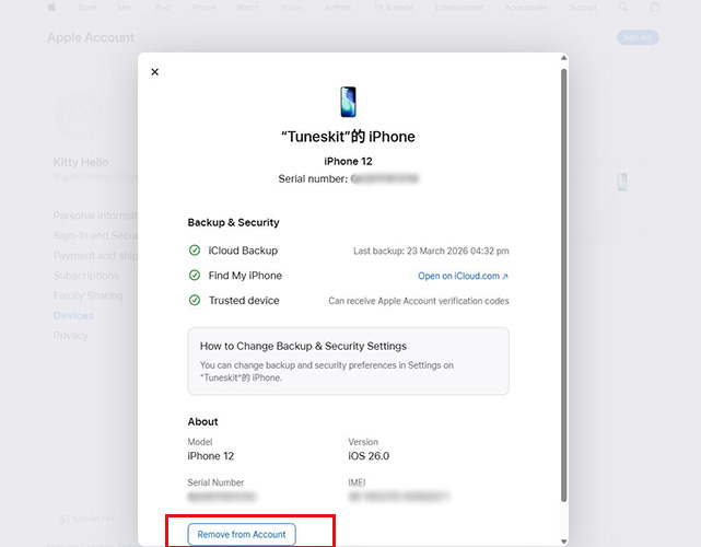apple website remove device