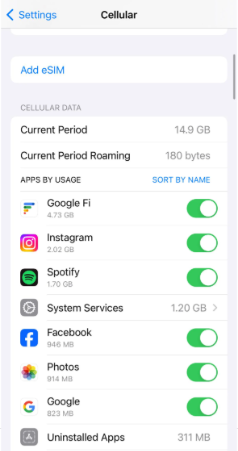 enable cellular in google app
