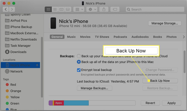 back up iphone via finder