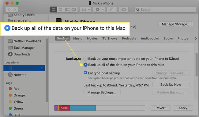 back up settings on finder