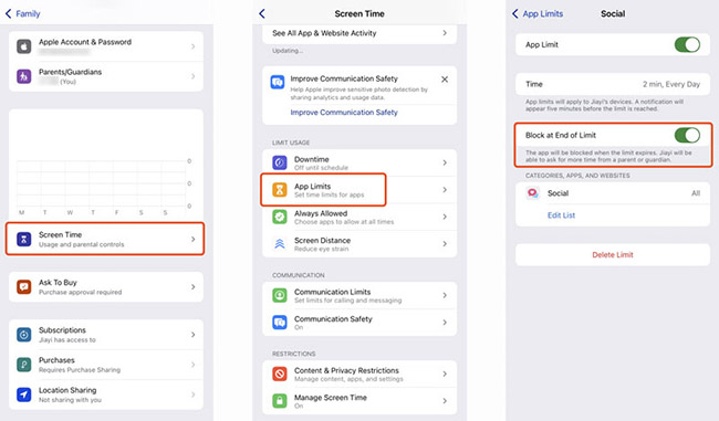 block at end of limit for family member