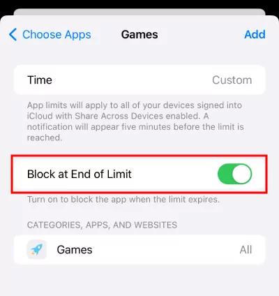 block at end of limit in app limit