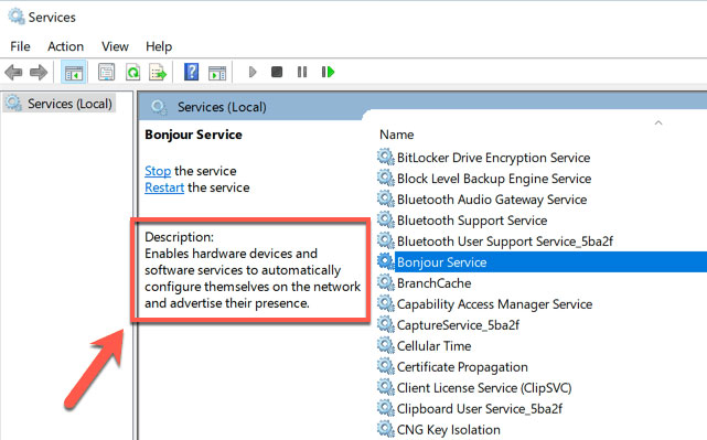 bonjour service is running
