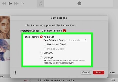 burn cd settings