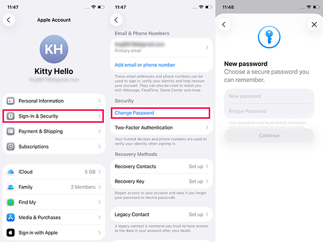 reset apple account password via settings iphone
