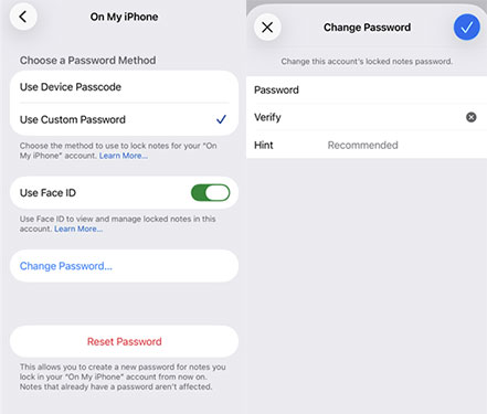 change locked notes password