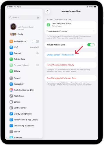 change screen time passcode on ipad