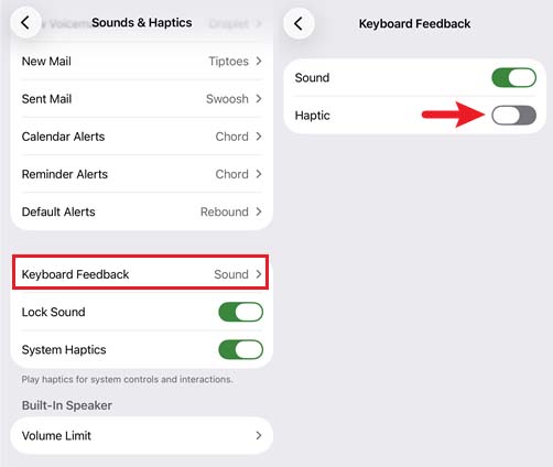 check keyboard feedback