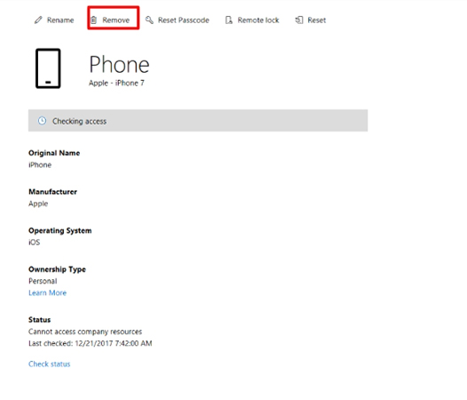 remove company portal from iphone via website