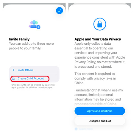 create new child account screen time