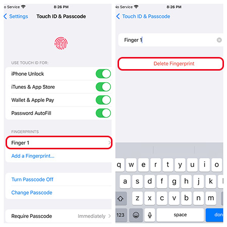 delete fingerprint iphone