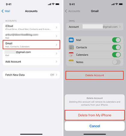 delete google mail from iphone