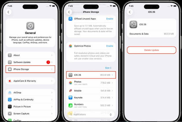 delete ios update