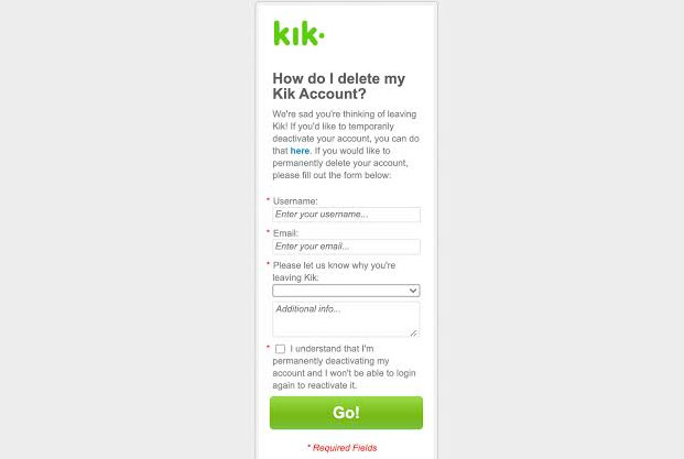 delete kik account