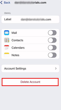 delete mail accounts