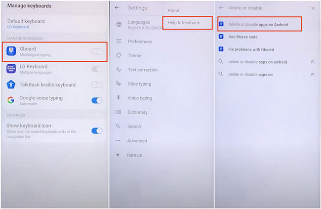 delete or disable lg