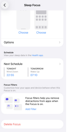 delete sleep focus