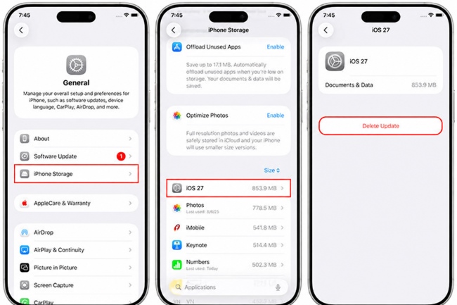 delete update file ios 27
