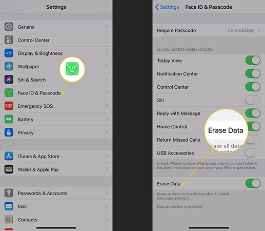 disable erase data iphone