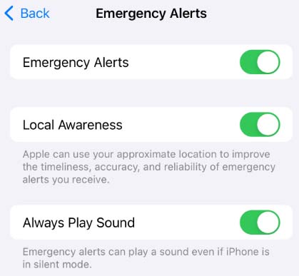 emergency alerts settings