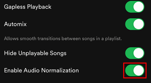 turn off enable audio normalization