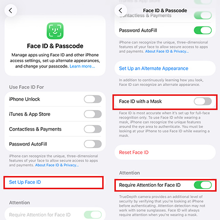 enable face id and settings