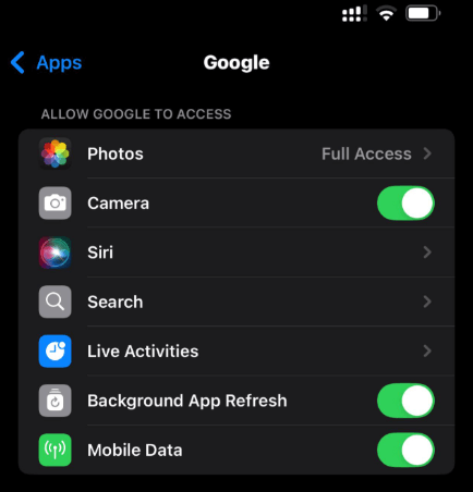 enable google camera permisssions