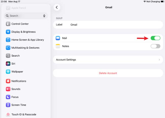 enable ipad mail option