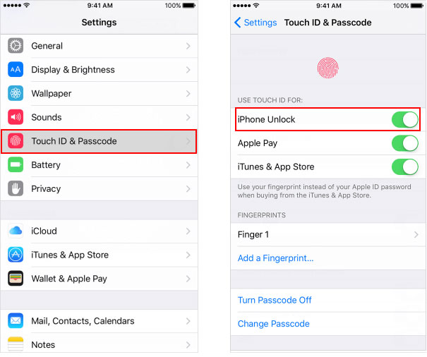 enable touch id options