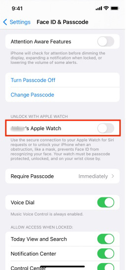 unlock with apple watch option