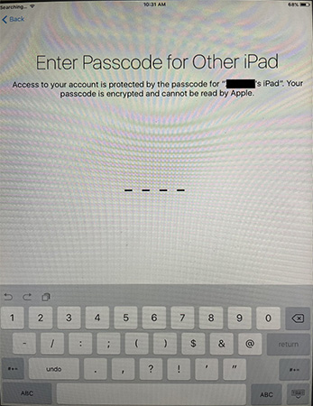enter passcode for other ipad