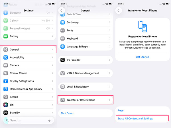 erase all content and settings iphone
