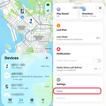 erase ipad on iphone
