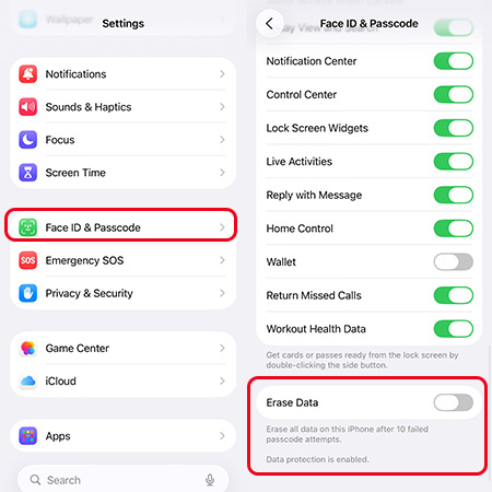 iphone erase data option on settings