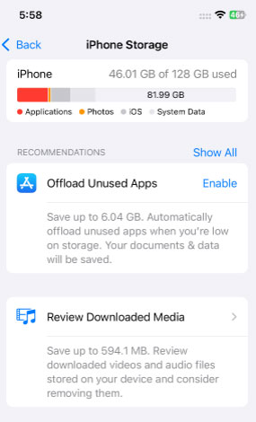 clear iphone storage